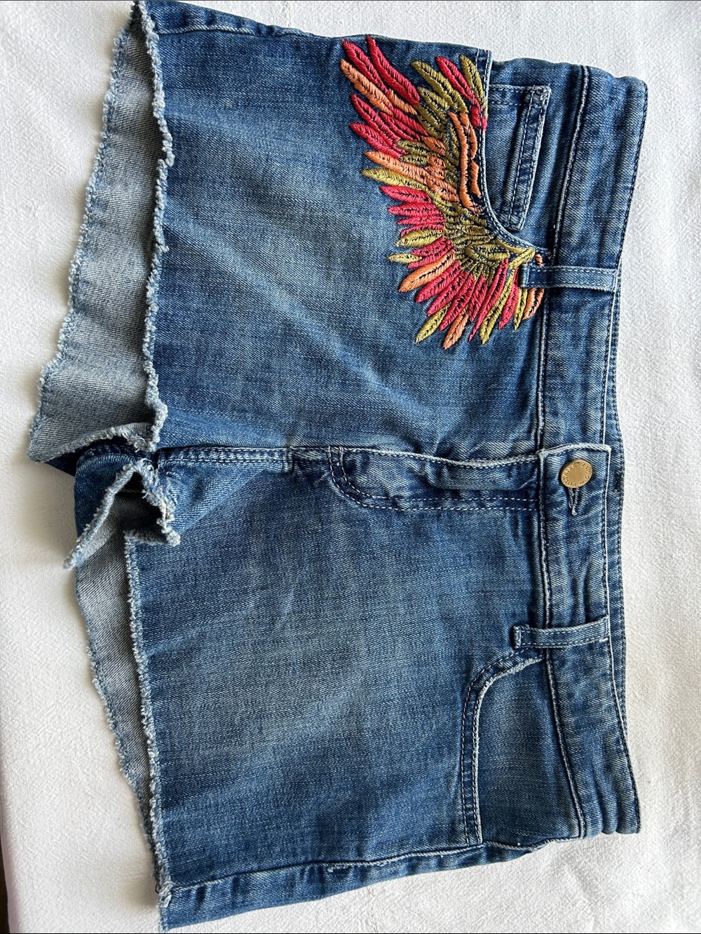 Zadig & Voltaire Denim Shorts with Multicolor Wing Embroidery. EU size 38